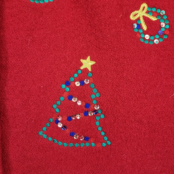 Karen Scott Vintage 100% Wool Embroidered Christmas Sweater Cardigan - Picture 3 of 5